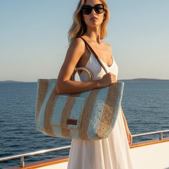 NEW & OTHER STORES weaved paper & leather handled TOTE BAG - Picture 1 of 13